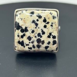 925 Sterling Silver Dalmatian Jasper Stone Square Ring Size 10